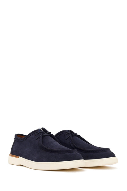 Erkek Lacivert Bağcıklı Süet Deri Casual Ayakkabı