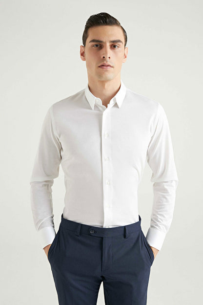 Damat Slim Fit Beyaz Armürlü Gömlek