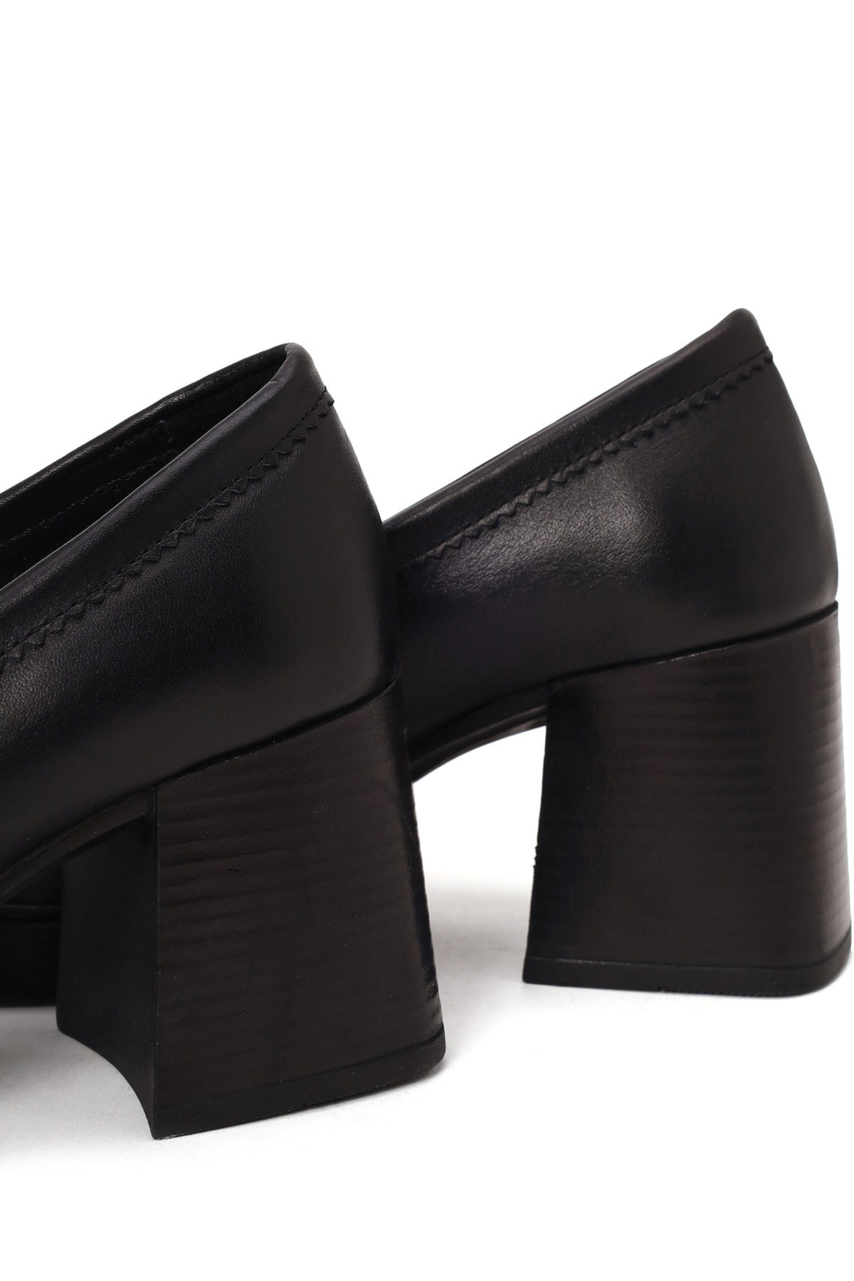 Kadın Siyah Kalın Topuklu Deri Maskülen Loafer