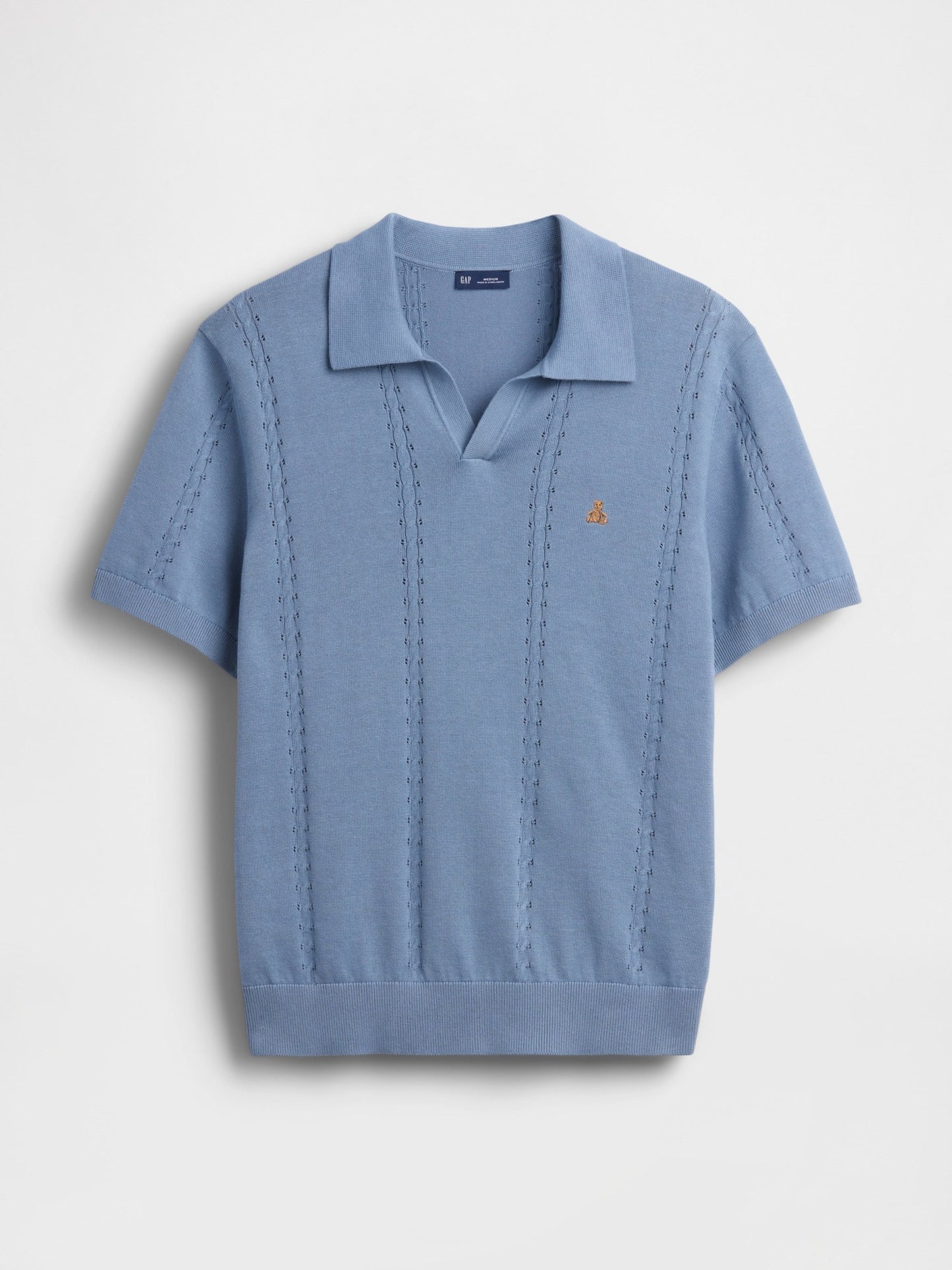 Açık Mavi Relaxed Johnny Yaka Pointelle Triko Polo T-shirt