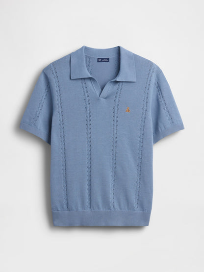 Açık Mavi Relaxed Johnny Yaka Pointelle Triko Polo T-shirt