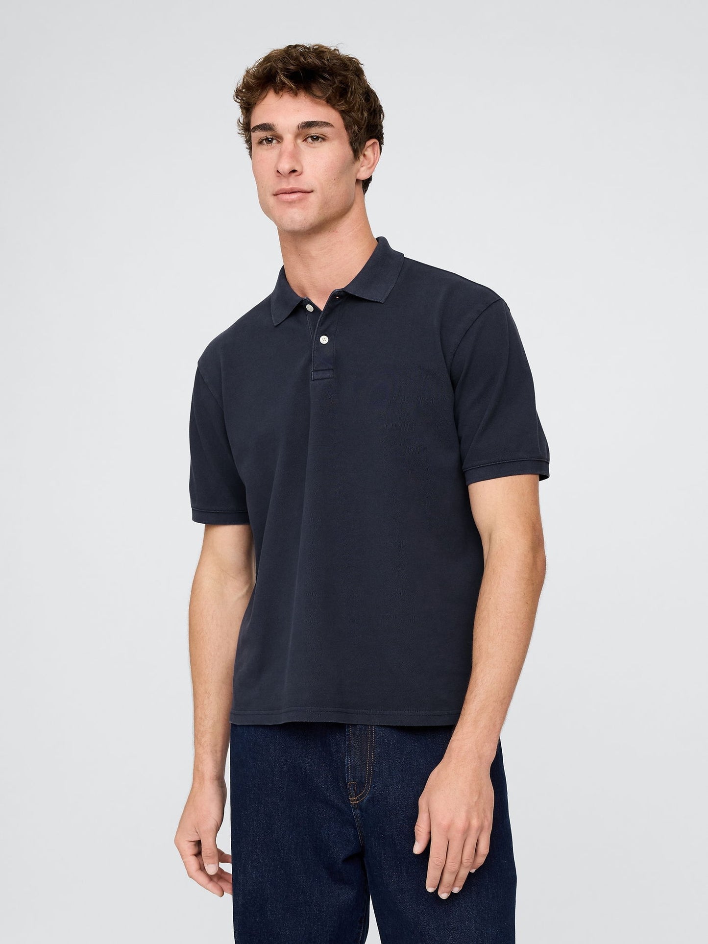 Gri Relaxed Pique Polo T-shirt