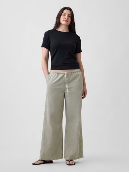 Gri Mid Rise Pull-on Wide-leg Jean Pantolon