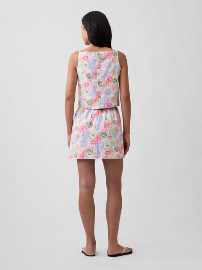 Çok Renkli Linen-blend Pull-on Mini Etek