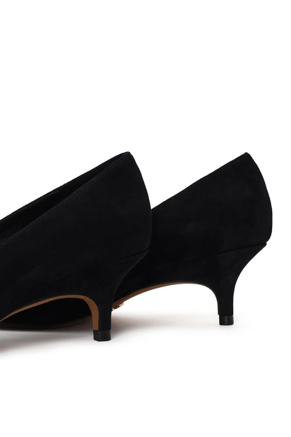 Kadın Siyah Kısa Ince Topuklu Süet Deri Stiletto
