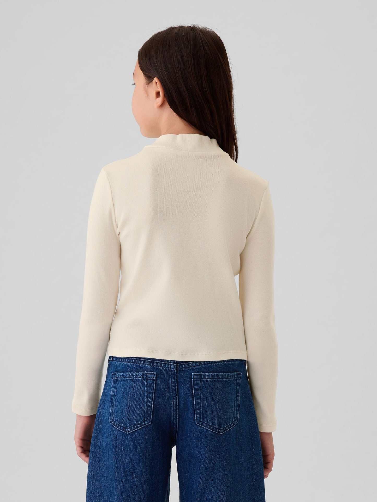 Kırık Beyaz Fitilli Mockneck Yaka T-shirt