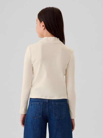 Kırık Beyaz Fitilli Mockneck Yaka T-shirt