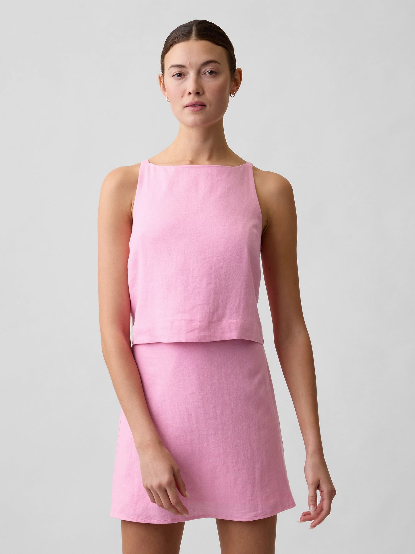 Açık Pembe Keten Karışımı Apron Bluz