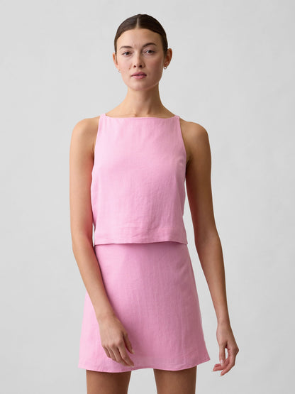 Açık Pembe Keten Karışımı Apron Bluz