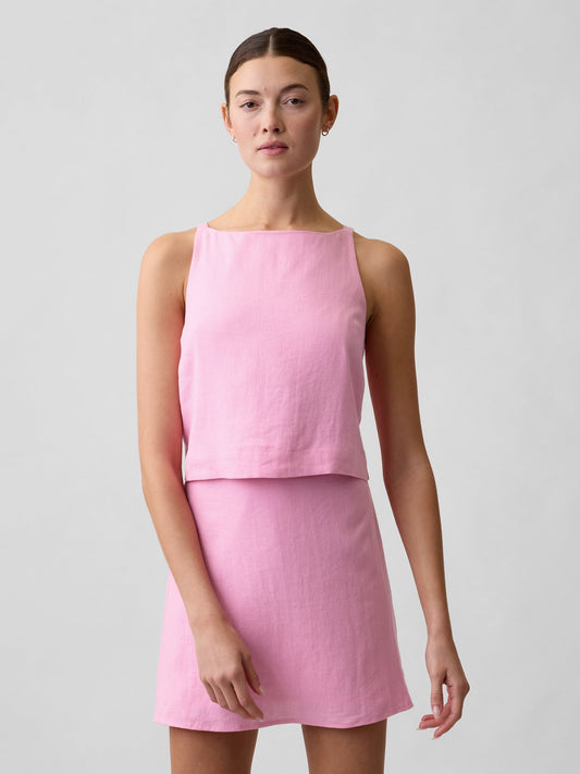 Açık Pembe Keten Karışımı Apron Bluz