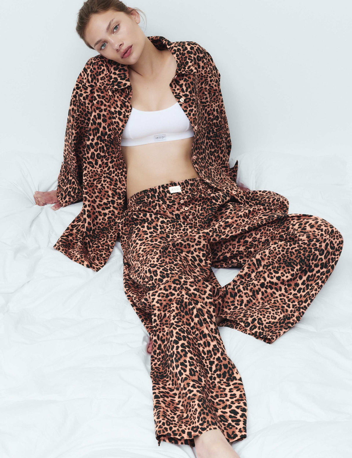 Saf Pamuklu Leopar Desenli Pijama Altı