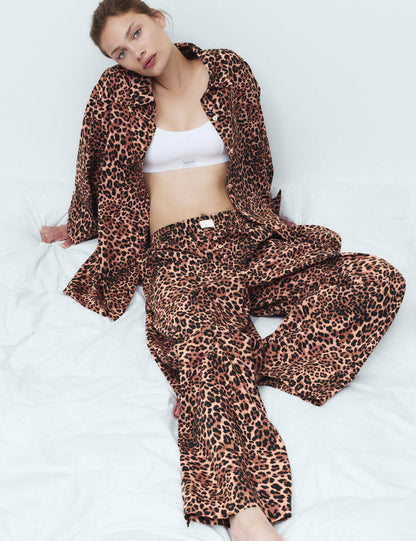 Saf Pamuklu Leopar Desenli Pijama Altı