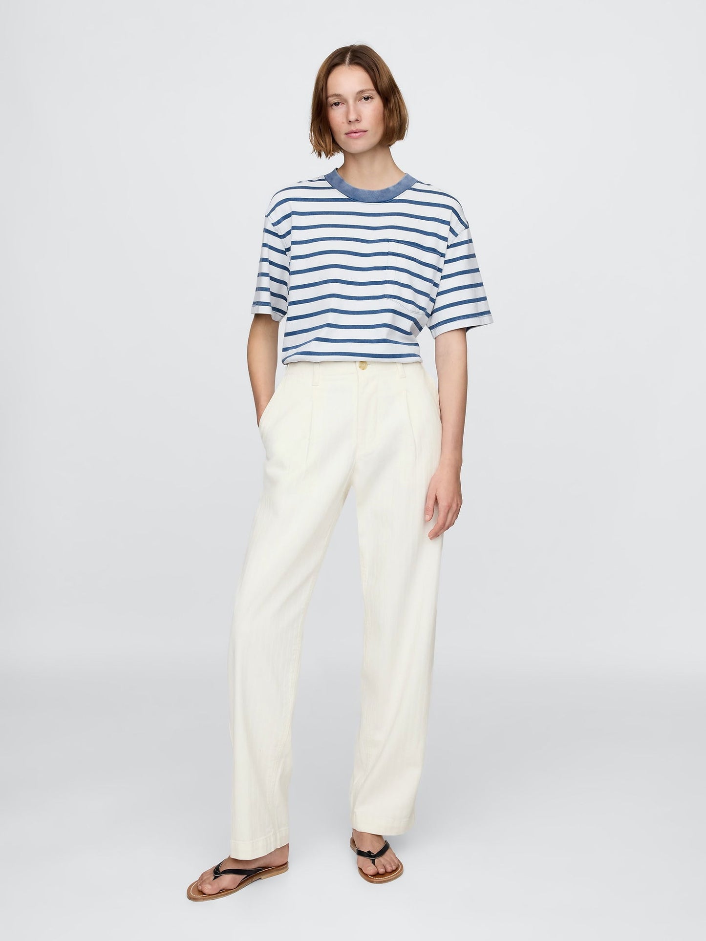 Kırık Beyaz Gap × Dôen Pileli Denim Pantolon