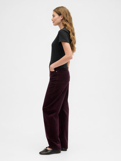 Bordo High Rise Barrel Corduroy Pantolon