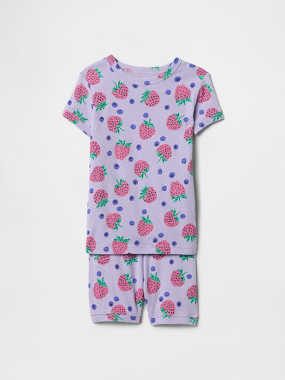 Mor Çilek Desenli Pijama Takımı