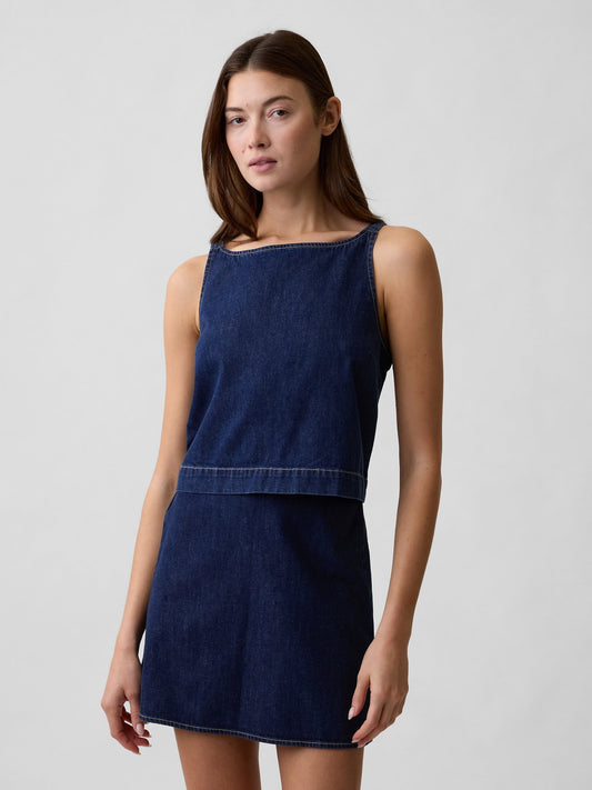 Koyu Mavi Denim Shell Kolsuz Bluz
