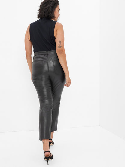 Siyah High Rise Suni Vegan Deri Vintage Slim Jean Pantolon