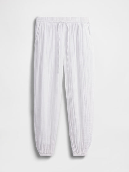 Beyaz Pamuk Gauze Barrel Jogger Pantolon