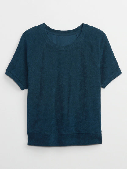 Lila Kısa Kollu Havlu Kumaş T-shirt