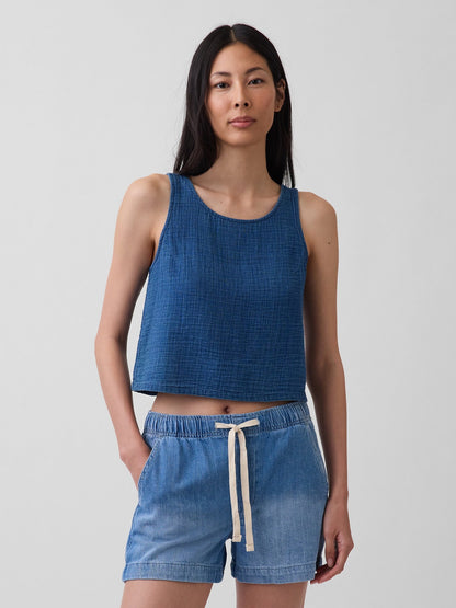 Mavi Pamuk Gauze Denim Shell Askılı Üst