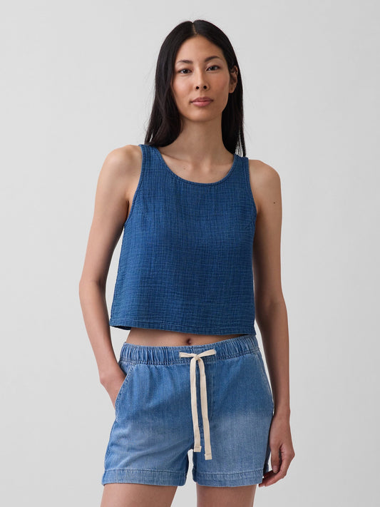 Mavi Pamuk Gauze Denim Shell Askılı Üst