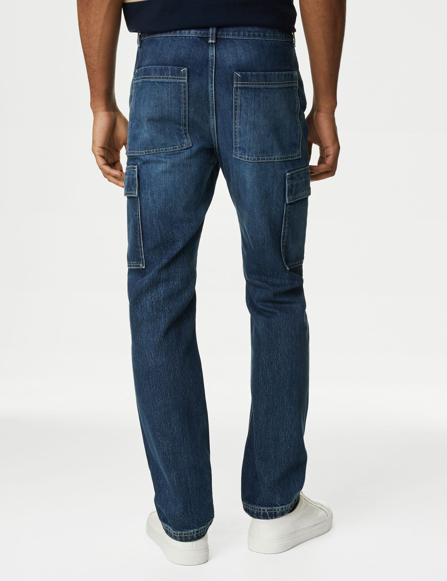 Saf Pamuklu Straight Fit Kargo Jean Pantolon