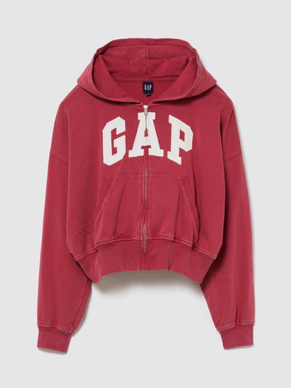 Kırmızı Fransız Havlu Kumaş Oversized Gap Logo Fermuarlı Sweatshirt