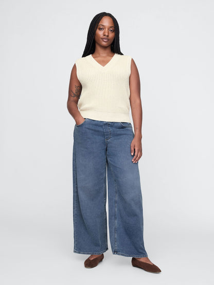 Lacivert Mid Rise Easy Baggy Jean Pantolon