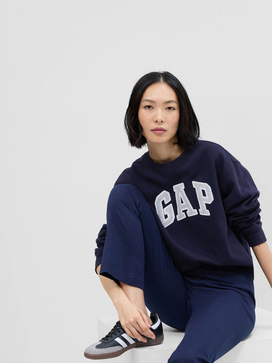 Lacivert Gap Logo Bisiklet Yaka Fleece Sweatshirt