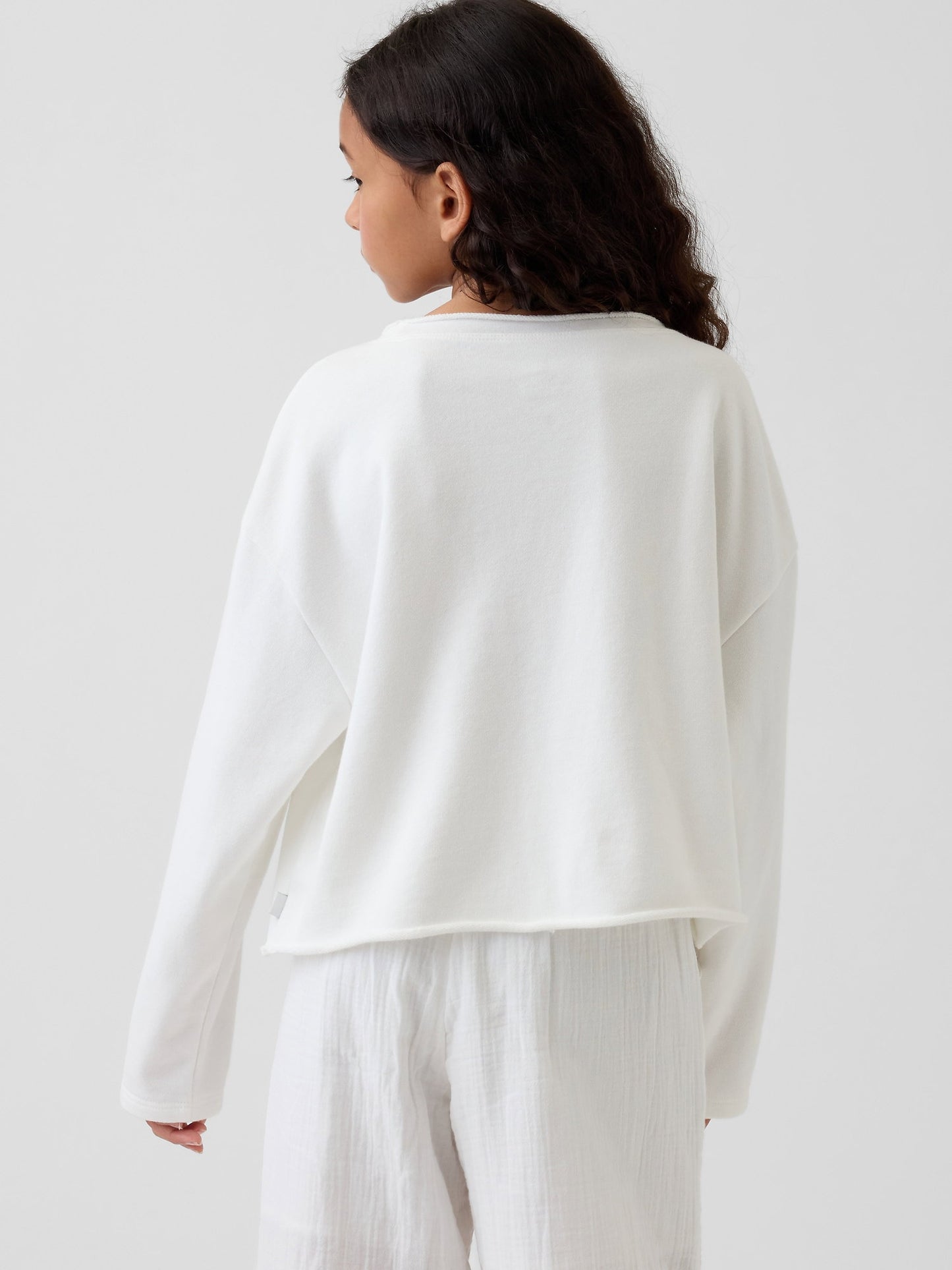 Beyaz Fransız Havlu Kumaş Wide-neck Logo Sweatshirt