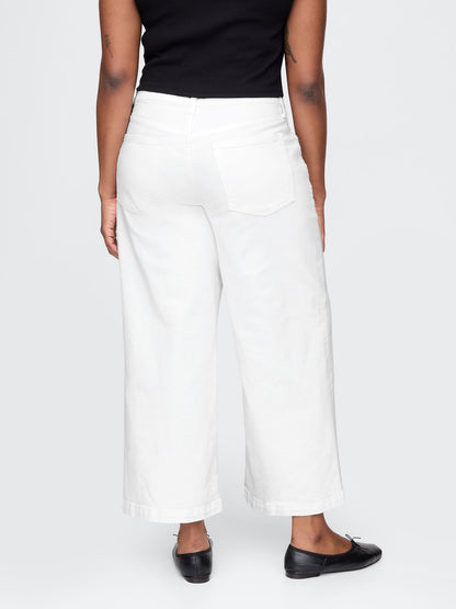 Beyaz High Rise Stride Wide-leg Ankle Jean Pantolon