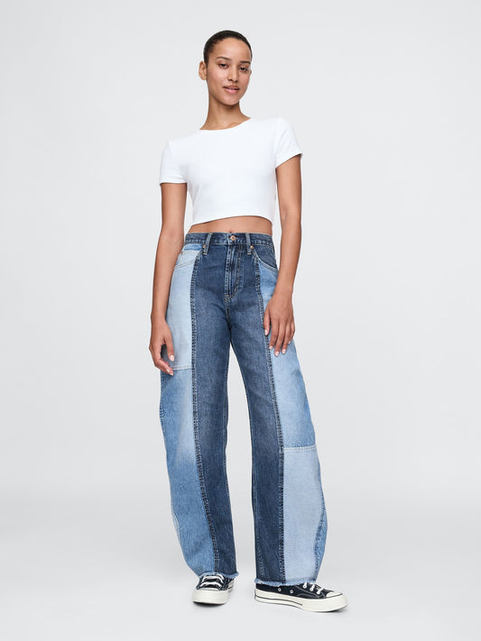 Mavi High Rise Patchwork Barrel Jean Pantolon