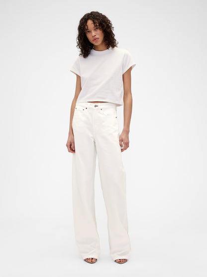 Beyaz Gap × Victoria Beckham Organik Pamuk Logo Crop T-shirt