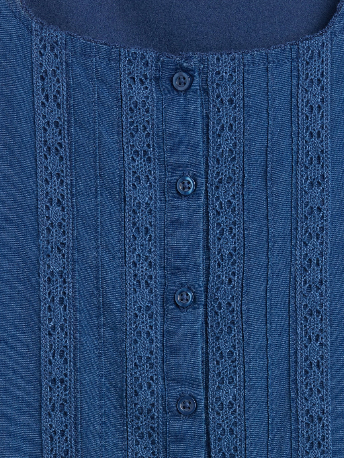 Mavi Flutter-sleeve Dantel Kenar Detaylı Elbise