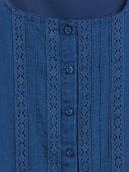 Mavi Flutter-sleeve Dantel Kenar Detaylı Elbise