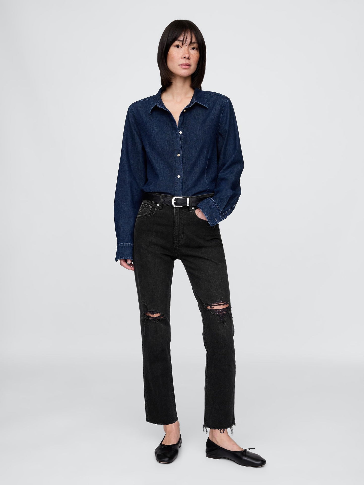 Siyah High Rise Cheeky Straight Jean Pantolon