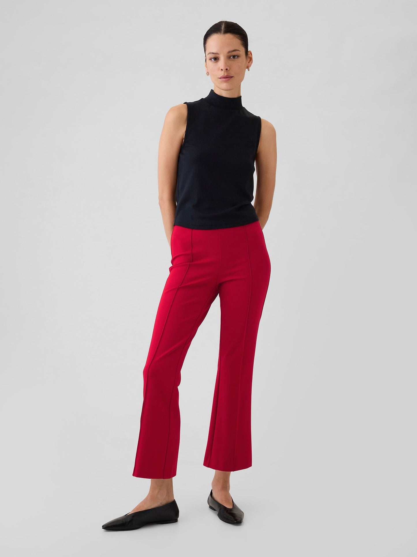 Kırmızı High Rise Double Knit Crop Kick Pantolon