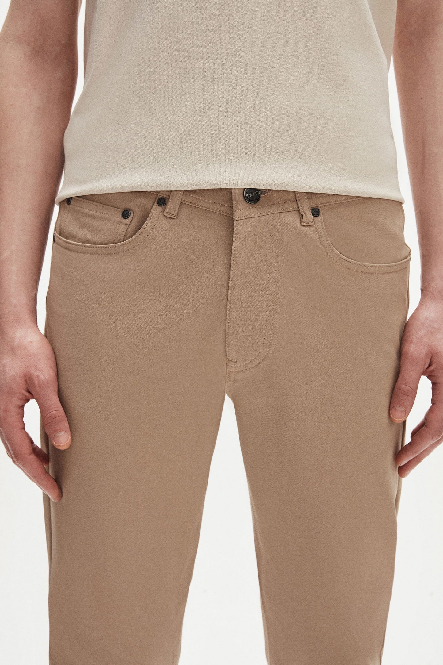 Tween Super Slim Fit Bej Diyagonel Chino Pantolon