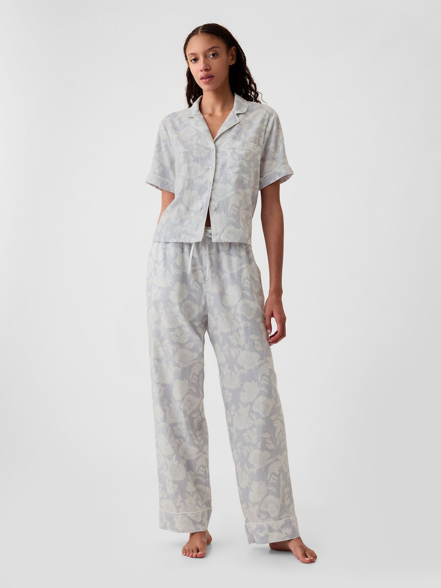Gri Keten Karışımlı Pijama Üstü