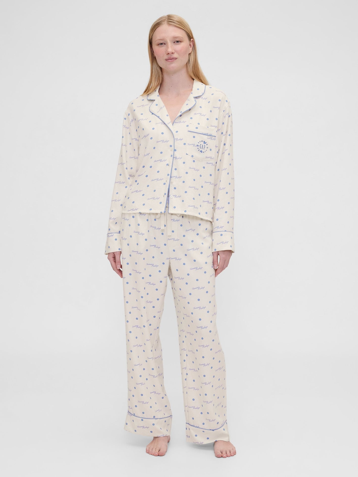 Kırık Beyaz Gap × Summer Fridays Relaxed Flannel Dotted Pijama Üstü