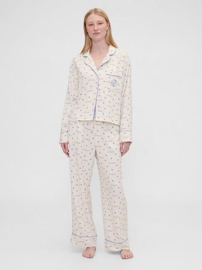 Kırık Beyaz Gap × Summer Fridays Relaxed Flannel Dotted Pijama Üstü