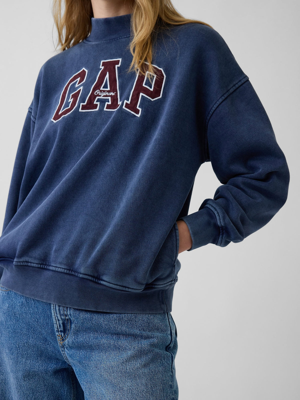 Lacivert Vintagesoft Oversized Mockneck Logo Sweatshirt