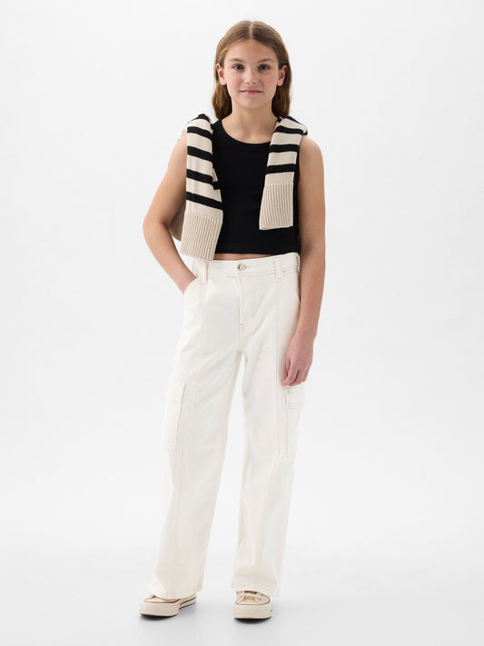 Beyaz Low Rise Stride Wide-leg Jean Pantolon