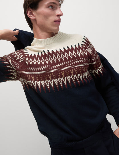 Fair Isle Desenli Yuvarlak Yaka Kazak