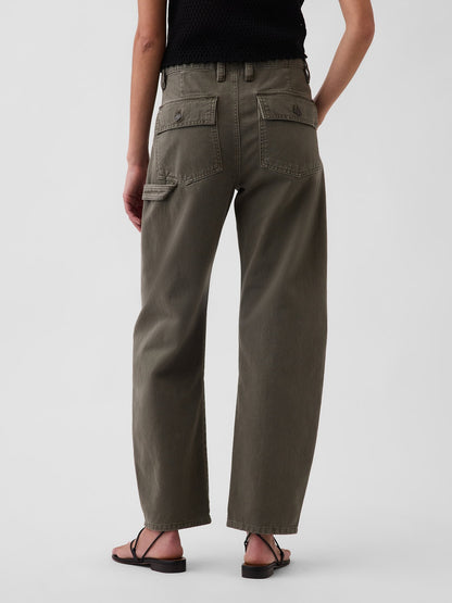 Haki Mid Rise Barrel Utility Ankle Pantolon
