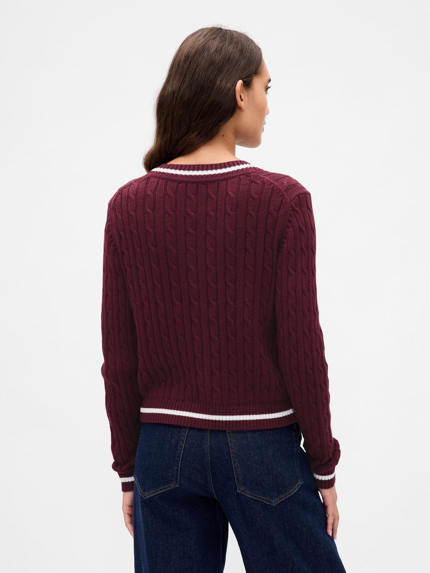 Bordo %100 Pamuk Cable Örgü Crop Gap Logo Hırka