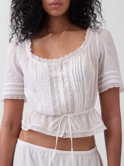 Beyaz Dantel Detaylı Peplum Bluz