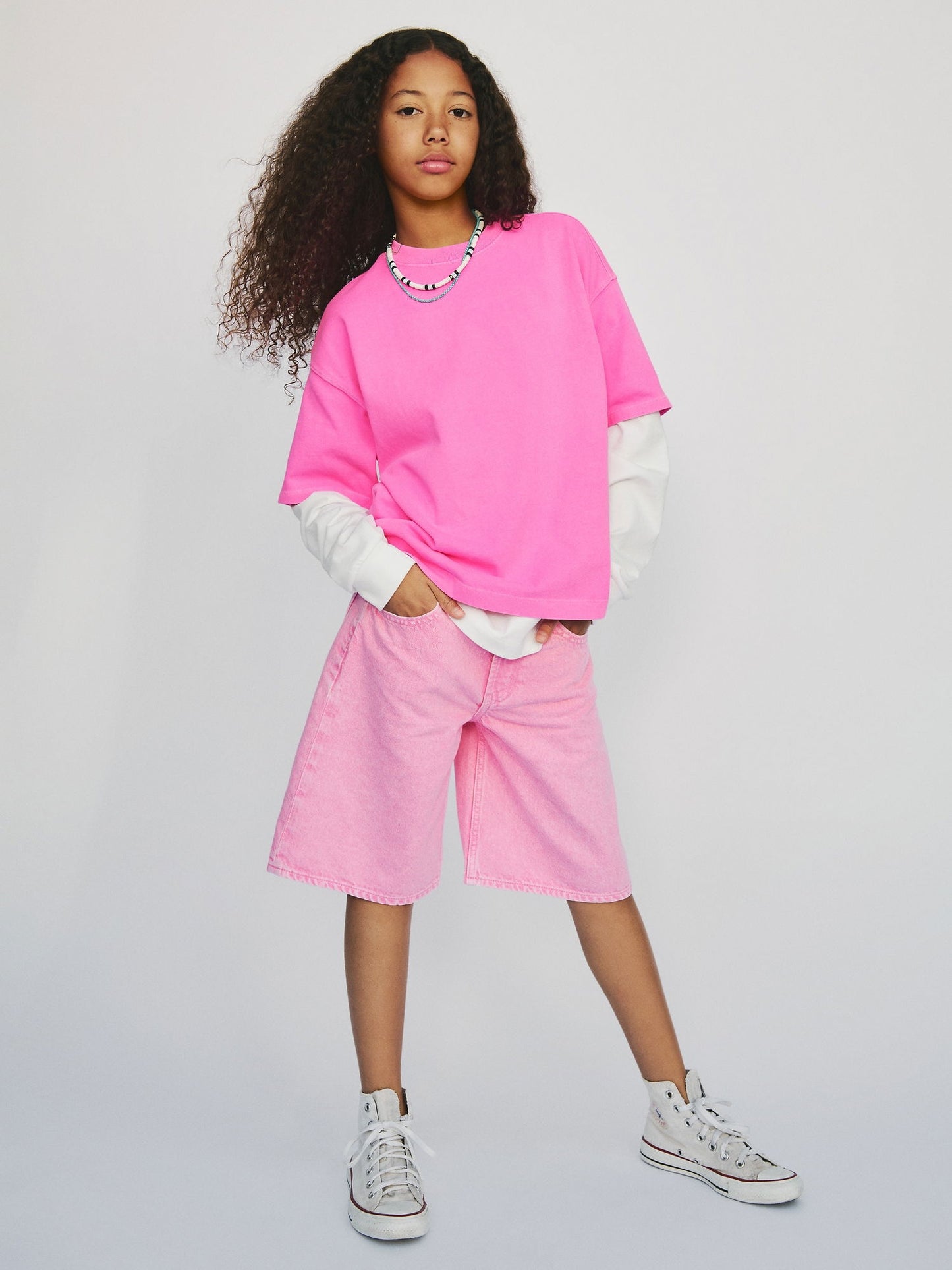 Pembe Kids Mid Rise Longline Denim Şortlar