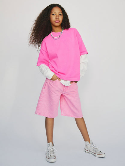 Pembe Kids Mid Rise Longline Denim Şortlar