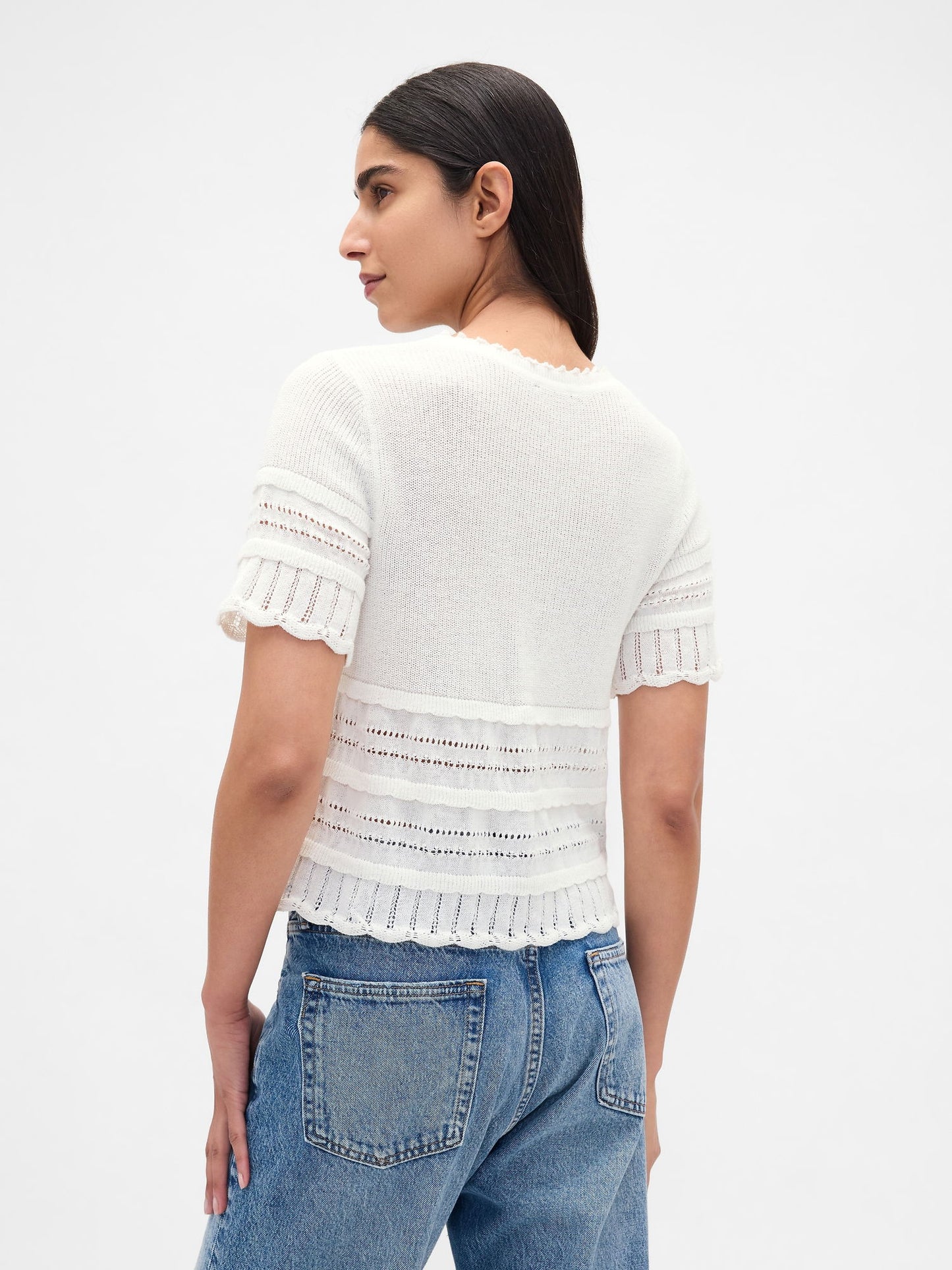 Beyaz Linen-blend Pointelle Crop Kazak
